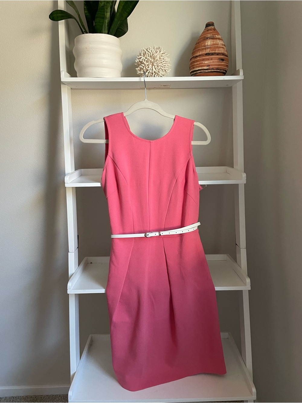 LOFT Hot Pink Sheath Dress with White Belt